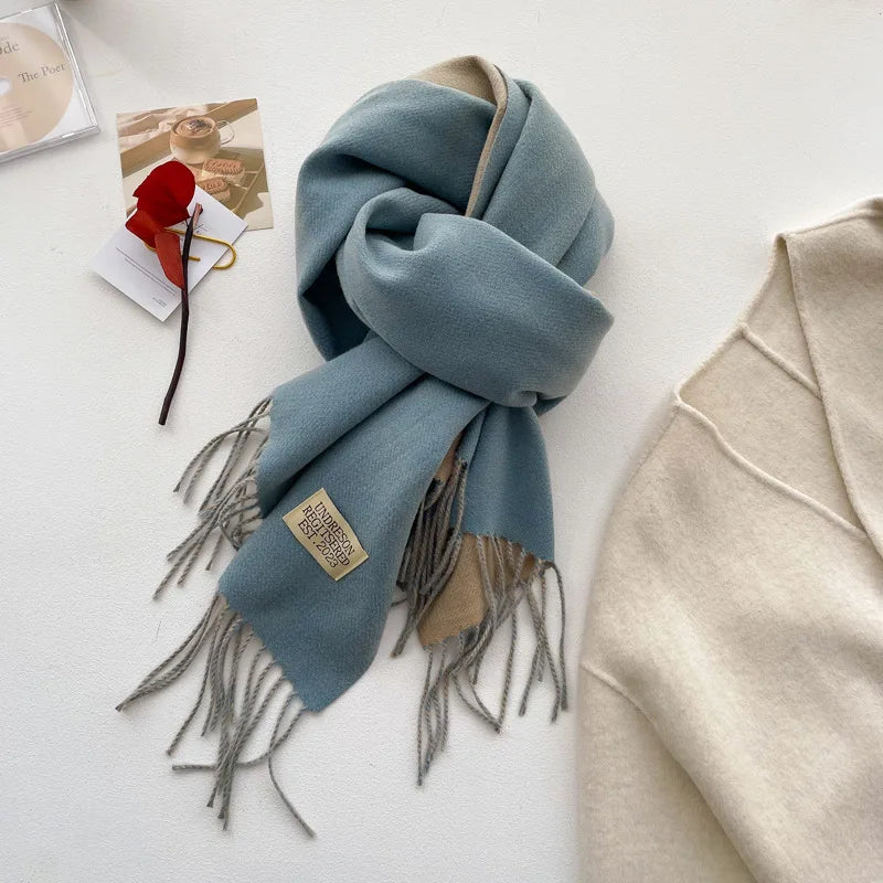 Fashion Solid Cashmere Warm Scarf New Design Pashmina Winter Double Side Diffrent Color Shawl Wraps Bufanda with Tassel Blanket