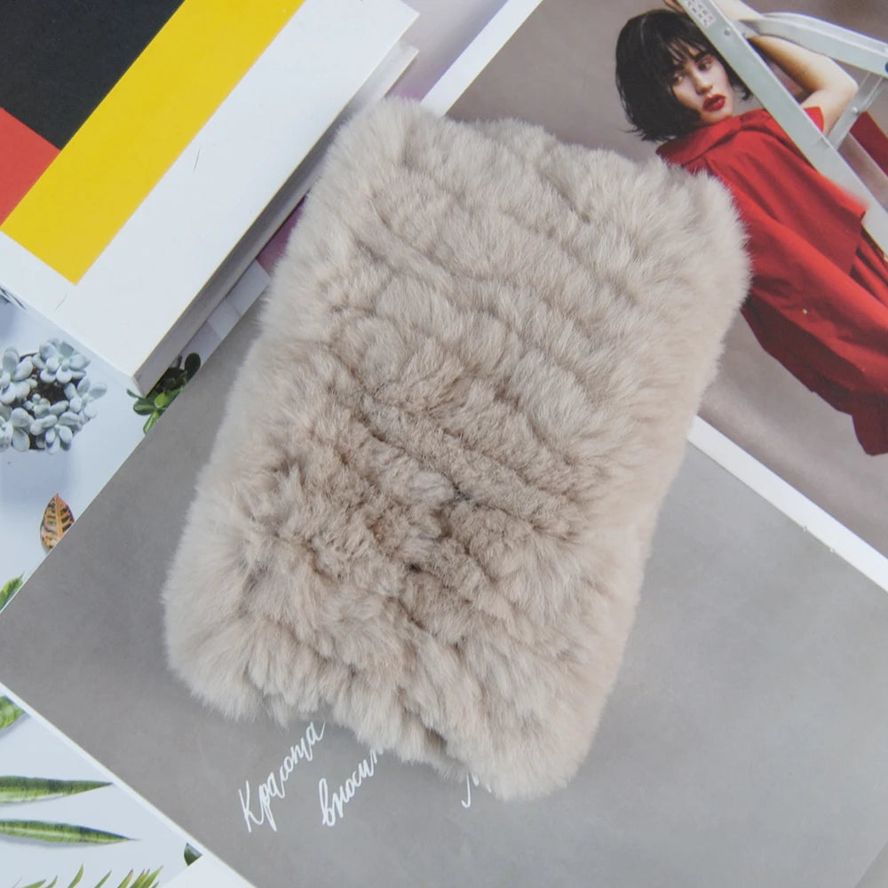 Women Real Fur Handmade Stretch Fur Scarf Knit Genuine Rex Rabbit Fur Headbands Girls Natural Fur Ring Cowl Snood Scarves Winter
