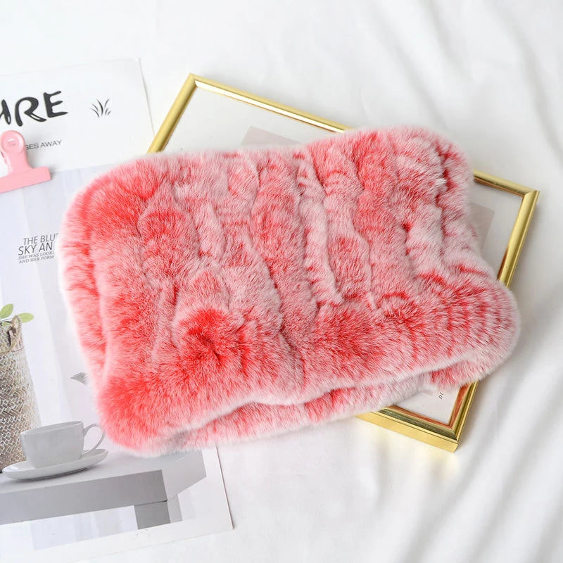 Women Real Fur Handmade Stretch Fur Scarf Knit Genuine Rex Rabbit Fur Headbands Girls Natural Fur Ring Cowl Snood Scarves Winter