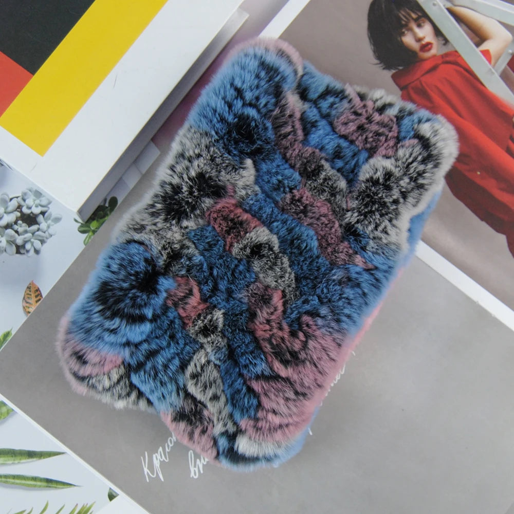 Women Real Fur Handmade Stretch Fur Scarf Knit Genuine Rex Rabbit Fur Headbands Girls Natural Fur Ring Cowl Snood Scarves Winter