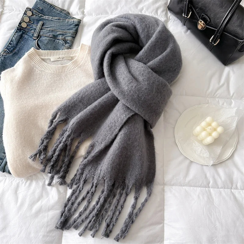 Winter Scarf for Women Cashmere Warm Solid Pashmina Blanket Wraps Female Thick Soft Bufanda Big Tassel Shawl Long Poncho Echarpe