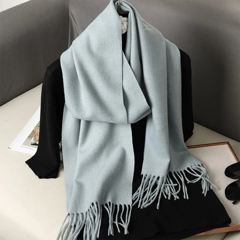 62Color Solid Women Winter Scarf Warm Thicken Cashmere Shawl Outdoor Fashion Luxury Tassels Pashmina Lady Wrap Windproof Scarves