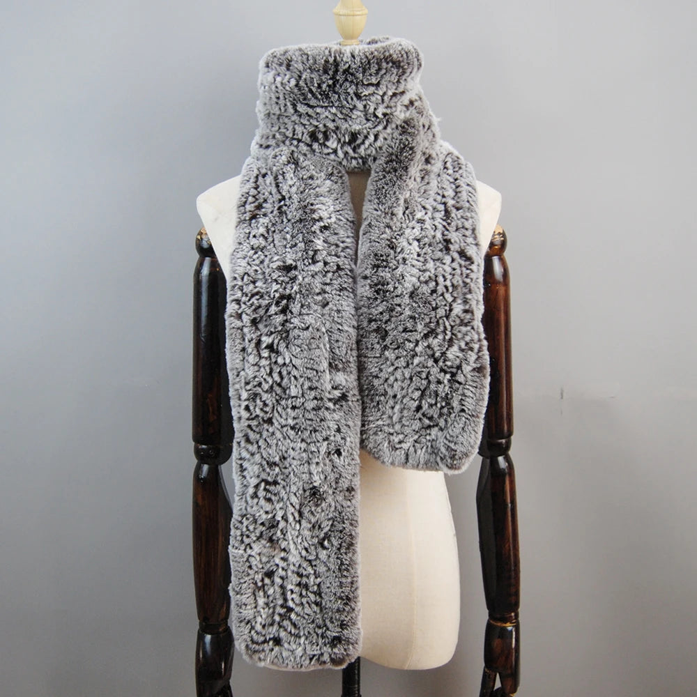 Women's Thick Warm Winter Fashion Brand Fur Muffler Real Fur Scarf High Quality Luxury Big Long Natural Rex Rabbit Fur Scarves