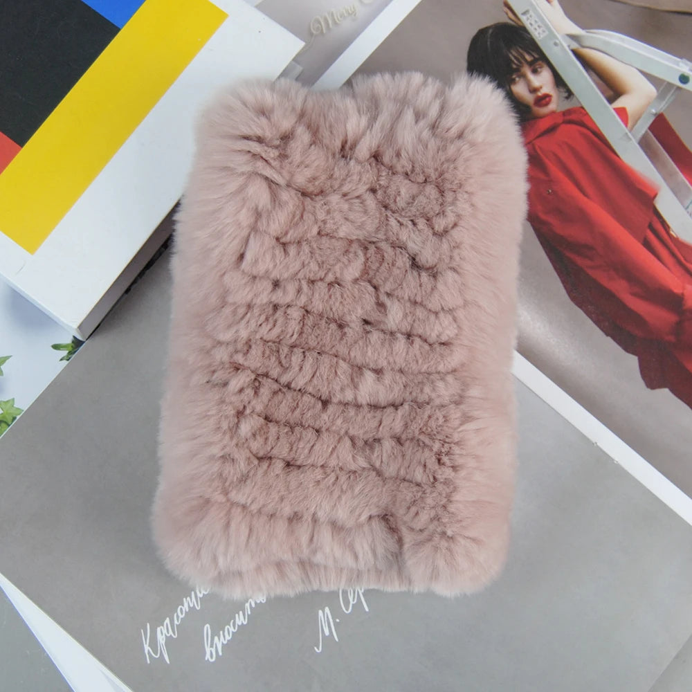 2025 Women Real Fur Handmade Stretch Fur Scarf Knit Genuine Rex Rabbit Fur Headbands Girls Natural Fur Ring Scarves Winter Scarf