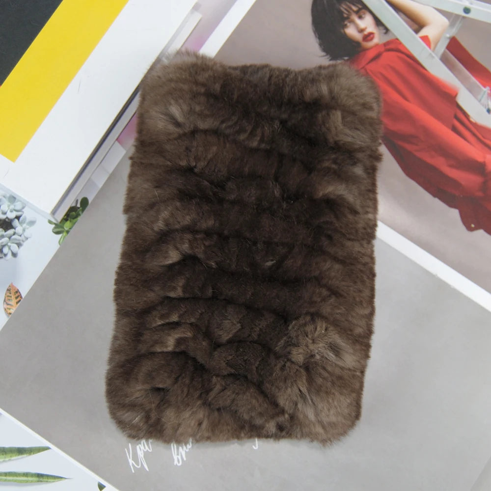 2025 Women Real Fur Handmade Stretch Fur Scarf Knit Genuine Rex Rabbit Fur Headbands Girls Natural Fur Ring Scarves Winter Scarf