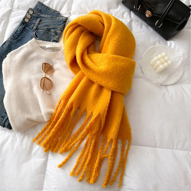 Winter Scarf for Women Cashmere Warm Solid Pashmina Blanket Wraps Female Thick Soft Bufanda Big Tassel Shawl Long Poncho Echarpe