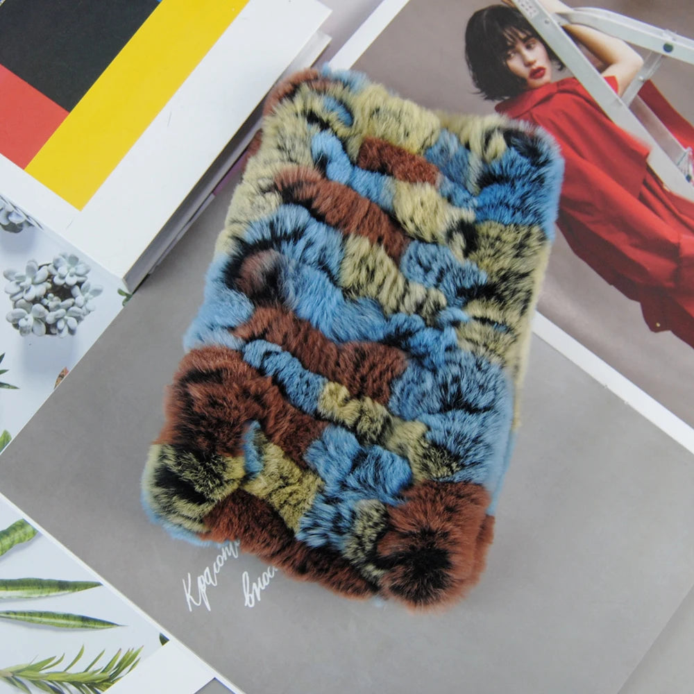 Women Real Fur Handmade Stretch Fur Scarf Knit Genuine Rex Rabbit Fur Headbands Girls Natural Fur Ring Cowl Snood Scarves Winter