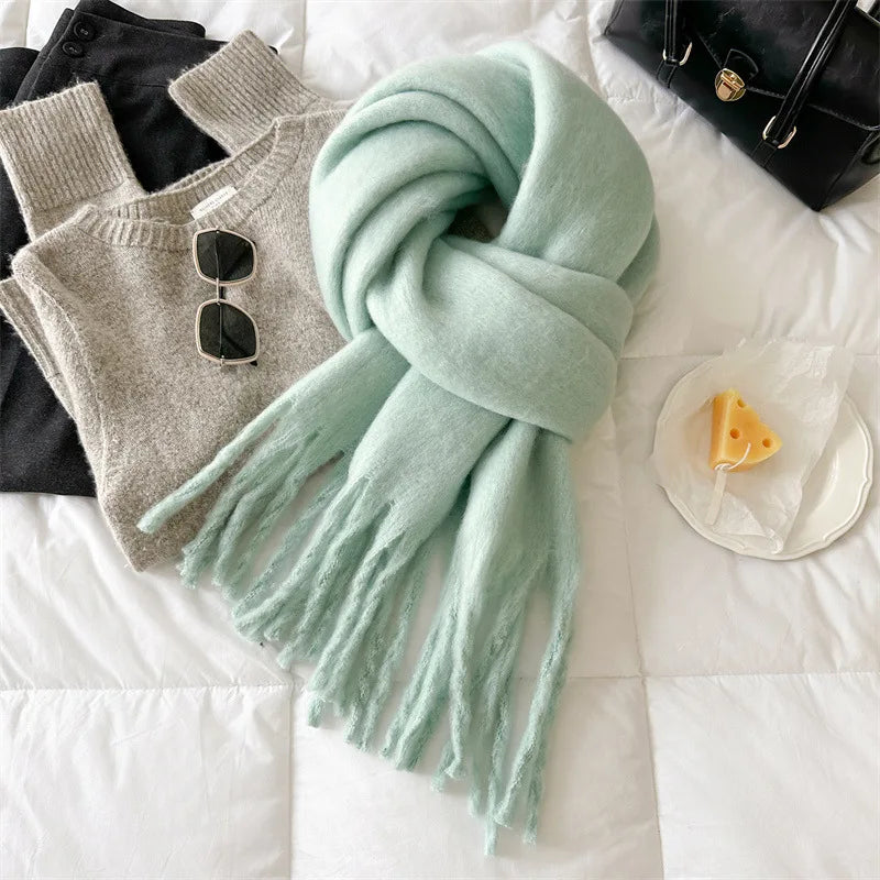 Winter Scarf for Women Cashmere Warm Solid Pashmina Blanket Wraps Female Thick Soft Bufanda Big Tassel Shawl Long Poncho Echarpe