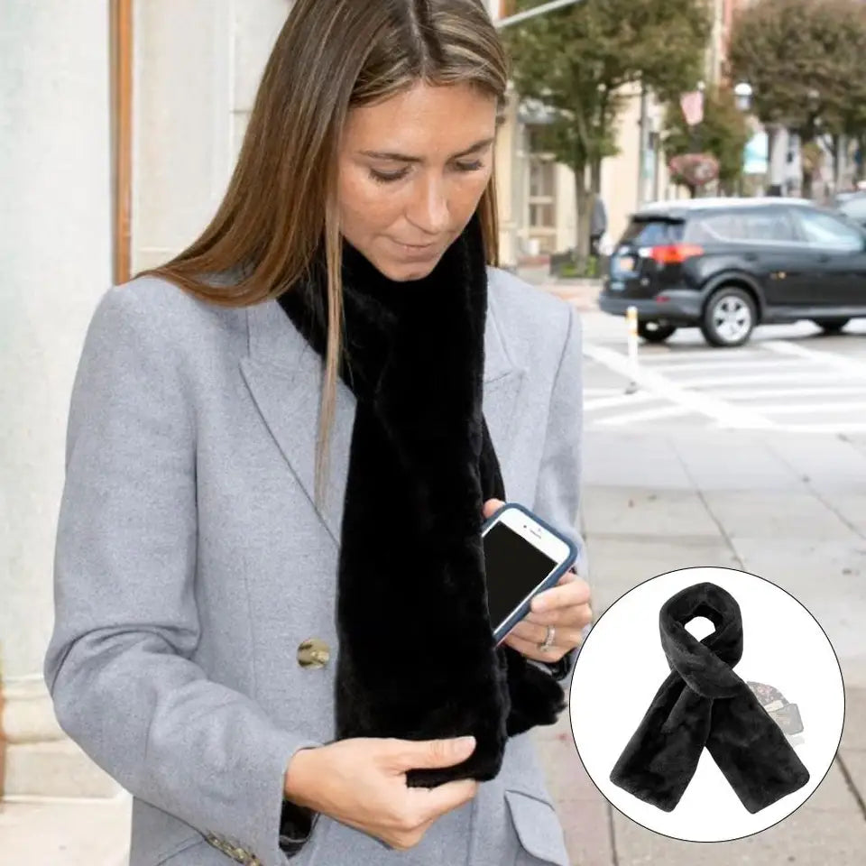 Comfortable Winter Thickened Warm Scarf With Hidden Zipper Pocket Luxury Soft Thick Faux Fur Fabric Scarf Warm Supply Accessory