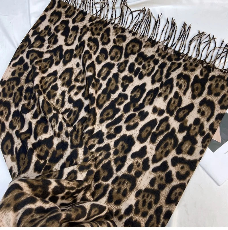 Winter Travel Warm Cashmere Shawl Scarf Fashion Women Luxury Leopard Print Pashmina Blanket Wraps Female Poncho Bufanda