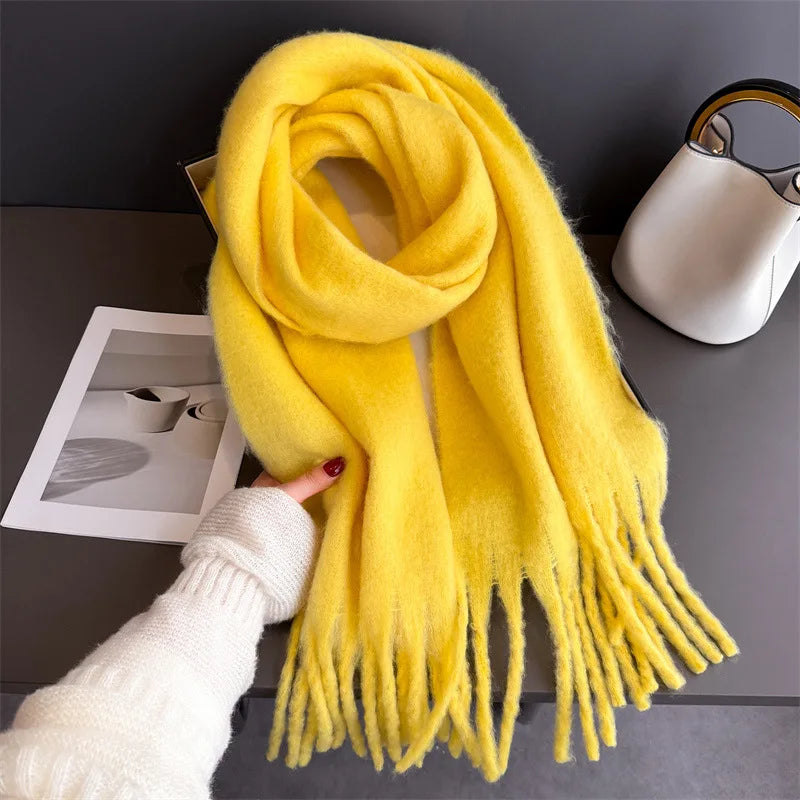 2025 Women Scarf Winter Warm Thick Shawl Wraps Fashion Solid Color Pashmina Scarves Long Tassel Hijab Stoles Bufanda Cashmere