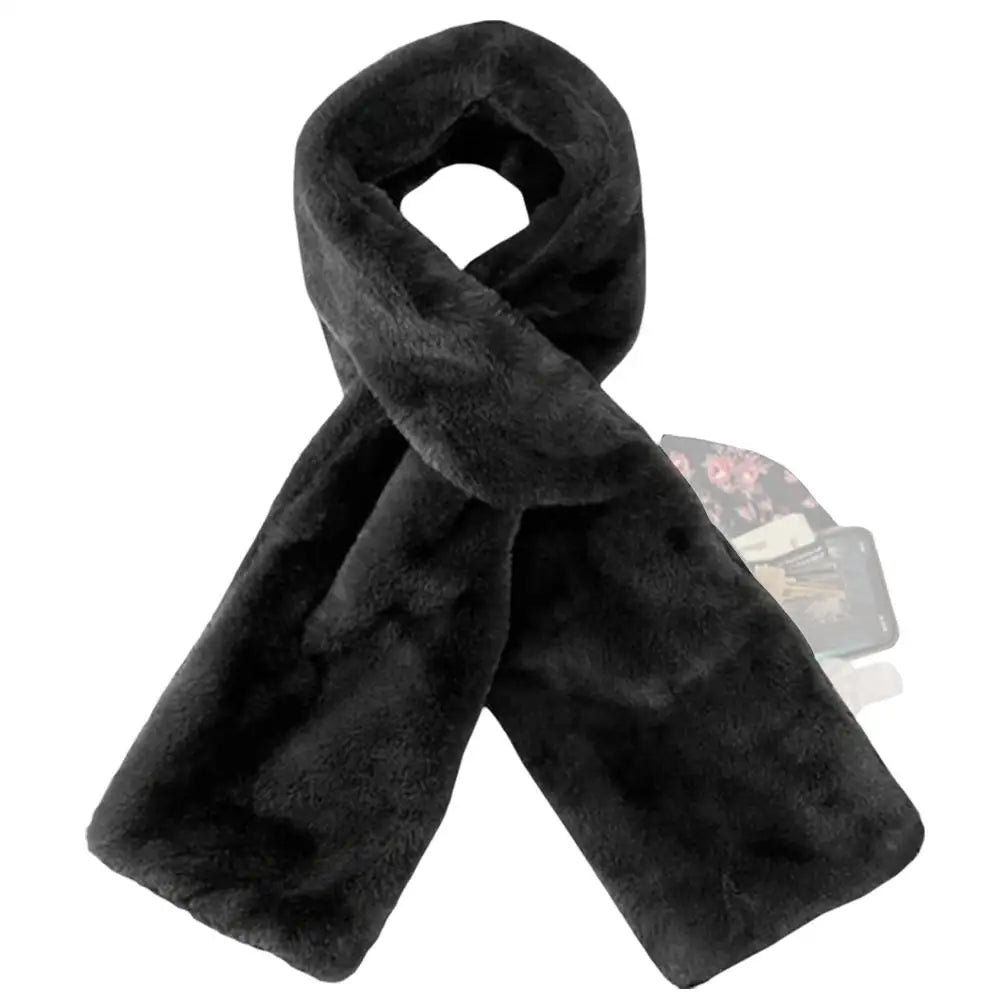 Comfortable Winter Thickened Warm Scarf With Hidden Zipper Pocket Luxury Soft Thick Faux Fur Fabric Scarf Warm Supply Accessory