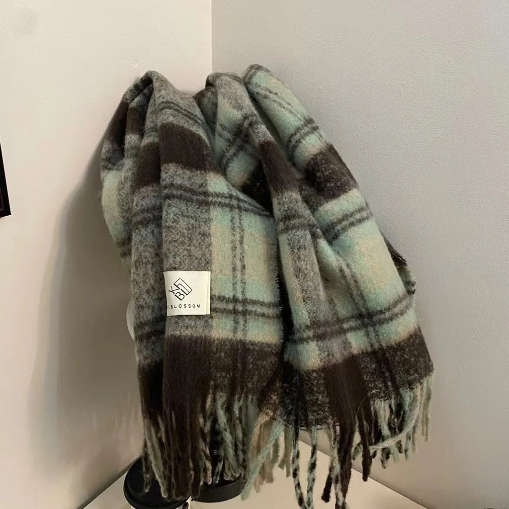 Autumn and Winter New Product Retro Atmosphere Coffee Color Plaid Scarf Men's and Women's Ramen Mohair Enlarged Thickened Scarf