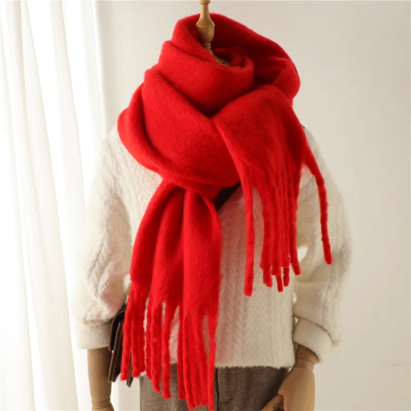 2025 Women Scarf Winter Warm Thick Shawl Wraps Fashion Solid Color Pashmina Scarves Long Tassel Hijab Stoles Bufanda Cashmere