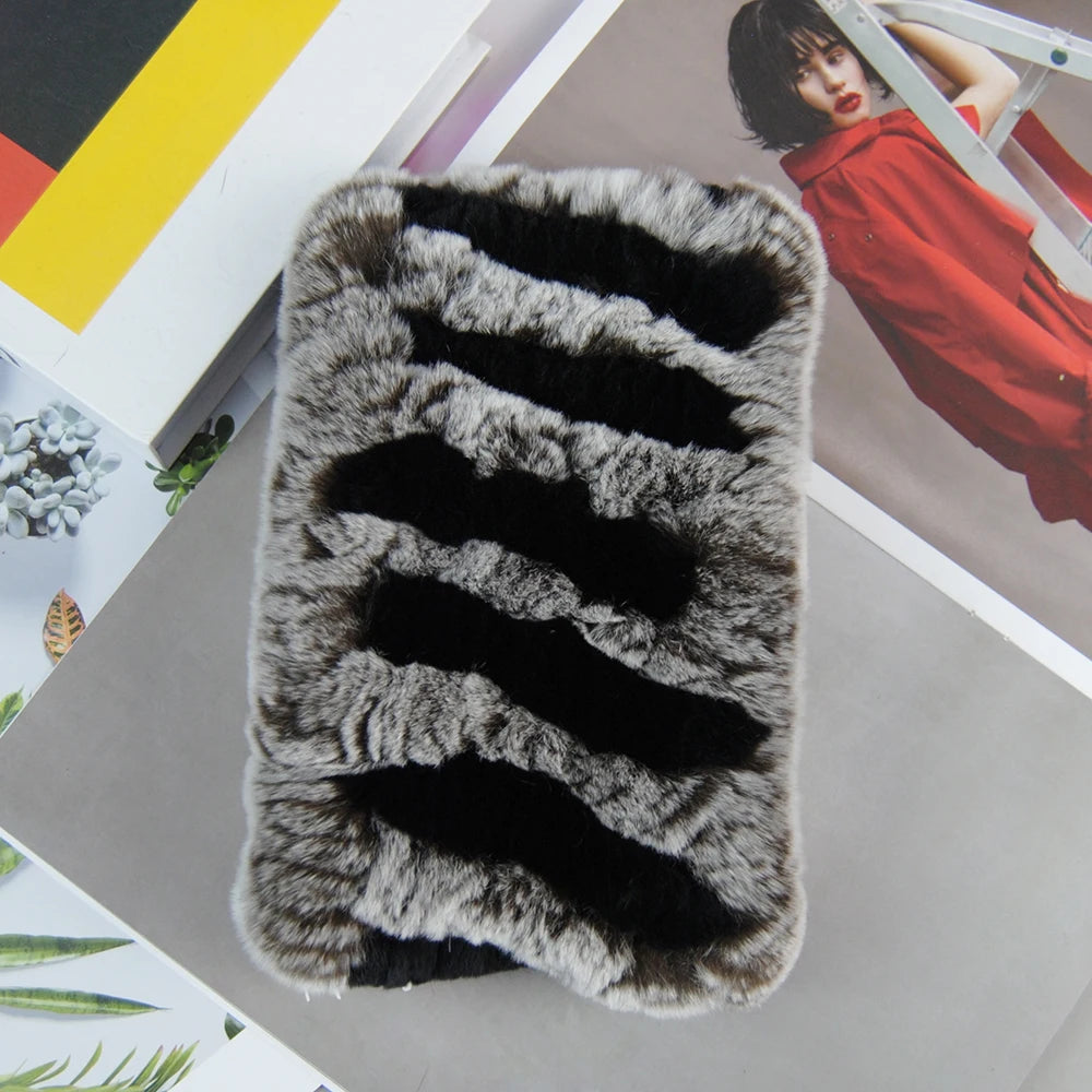 2025 Women Real Fur Handmade Stretch Fur Scarf Knit Genuine Rex Rabbit Fur Headbands Girls Natural Fur Ring Scarves Winter Scarf