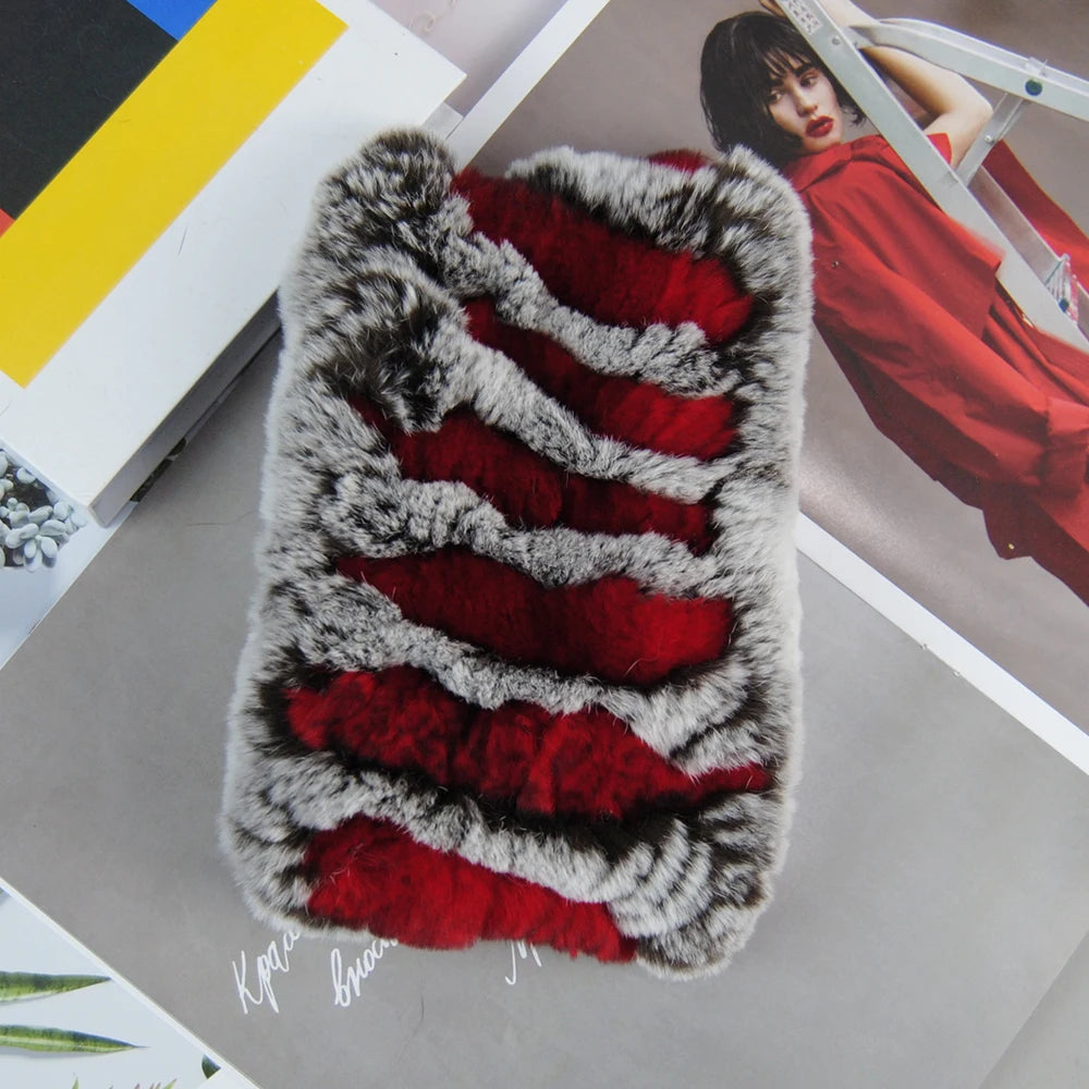 Women Real Fur Handmade Stretch Fur Scarf Knit Genuine Rex Rabbit Fur Headbands Girls Natural Fur Ring Cowl Snood Scarves Winter
