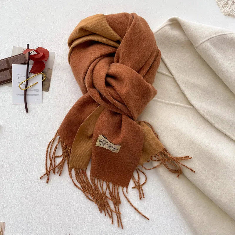 Fashion Solid Cashmere Warm Scarf New Design Pashmina Winter Double Side Diffrent Color Shawl Wraps Bufanda with Tassel Blanket