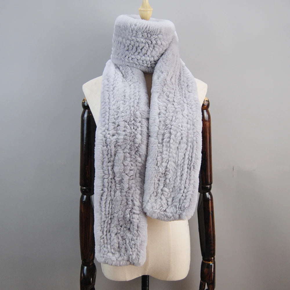Women's Thick Warm Winter Fashion Brand Fur Muffler Real Fur Scarf High Quality Luxury Big Long Natural Rex Rabbit Fur Scarves