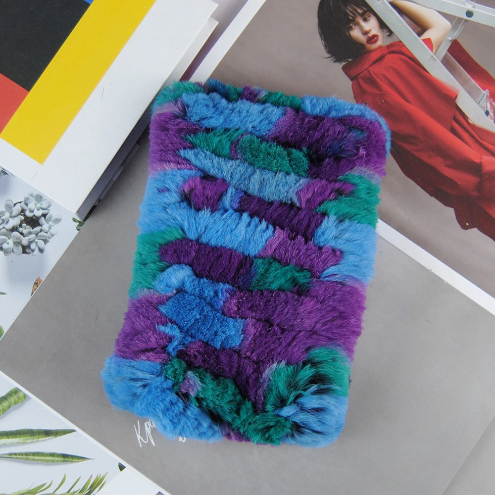 Women Real Fur Handmade Stretch Fur Scarf Knit Genuine Rex Rabbit Fur Headbands Girls Natural Fur Ring Cowl Snood Scarves Winter