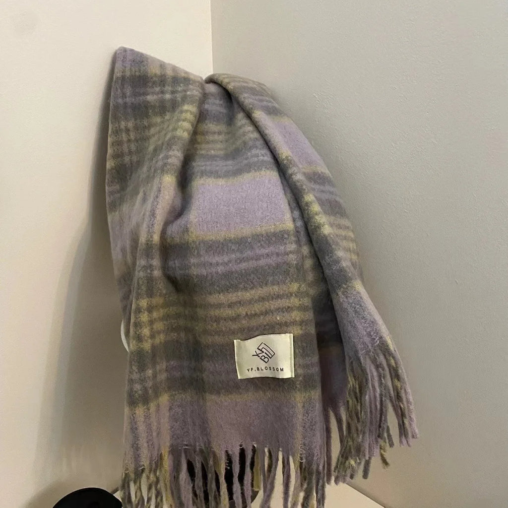 Autumn and Winter New Product Retro Atmosphere Coffee Color Plaid Scarf Men's and Women's Ramen Mohair Enlarged Thickened Scarf