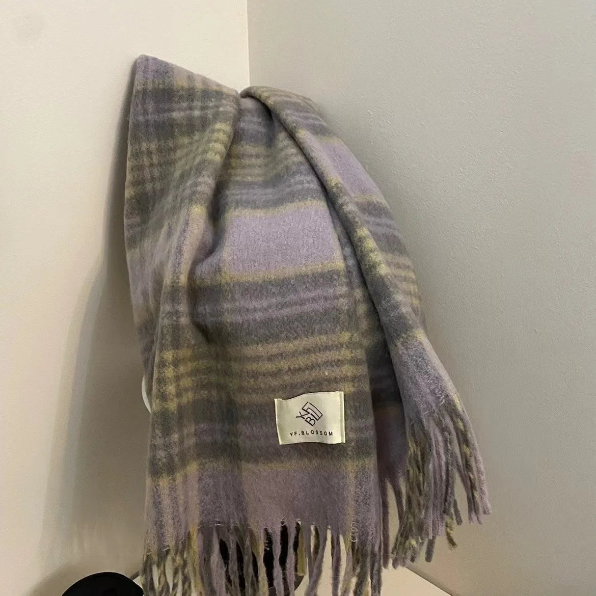 Autumn and Winter New Product Retro Atmosphere Coffee Color Plaid Scarf Men's and Women's Ramen Mohair Enlarged Thickened Scarf