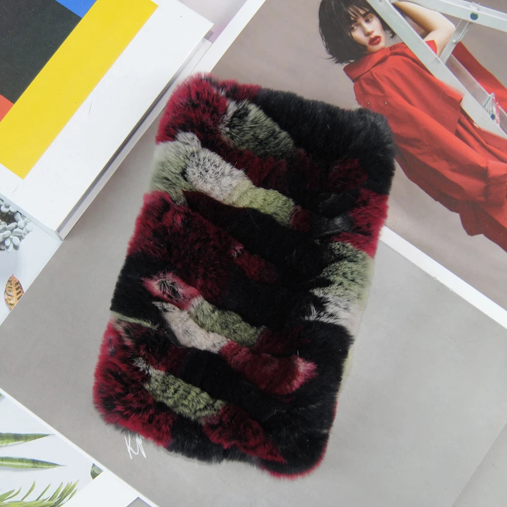 2025 Women Real Fur Handmade Stretch Fur Scarf Knit Genuine Rex Rabbit Fur Headbands Girls Natural Fur Ring Scarves Winter Scarf