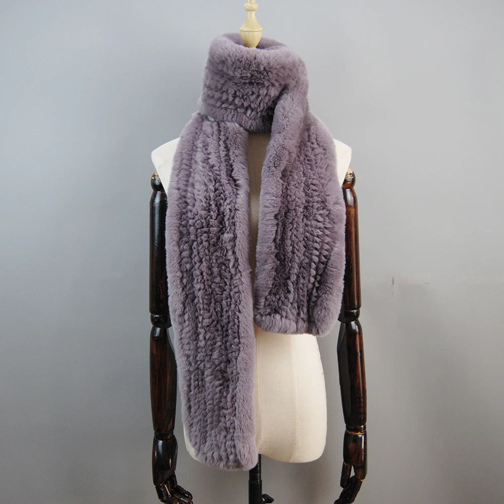 Women's Thick Warm Winter Fashion Brand Fur Muffler Real Fur Scarf High Quality Luxury Big Long Natural Rex Rabbit Fur Scarves