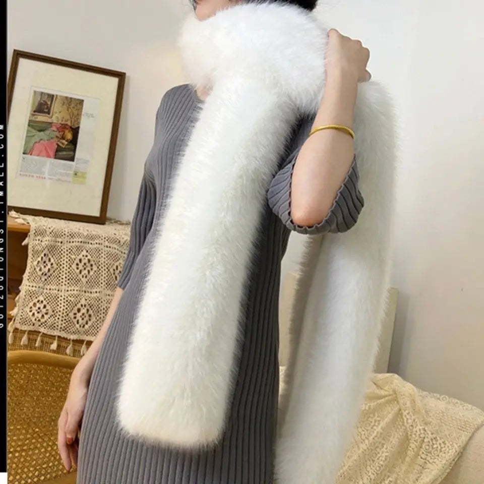 Vintage 180cm Fake Fur Long Scarf Soft Fur Decor Long Strip Scarf Thick Ladies Neck Warmer Scarves Outdoor