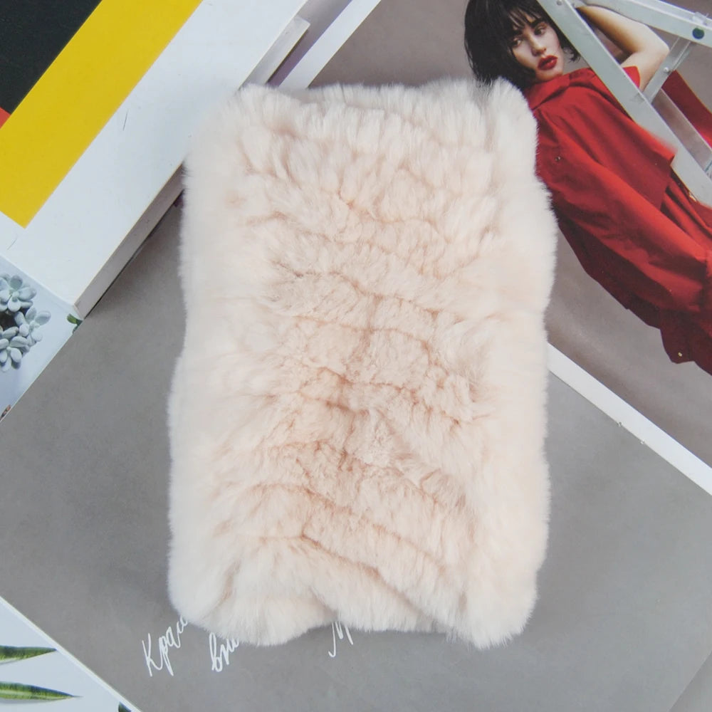 2025 Women Real Fur Handmade Stretch Fur Scarf Knit Genuine Rex Rabbit Fur Headbands Girls Natural Fur Ring Scarves Winter Scarf