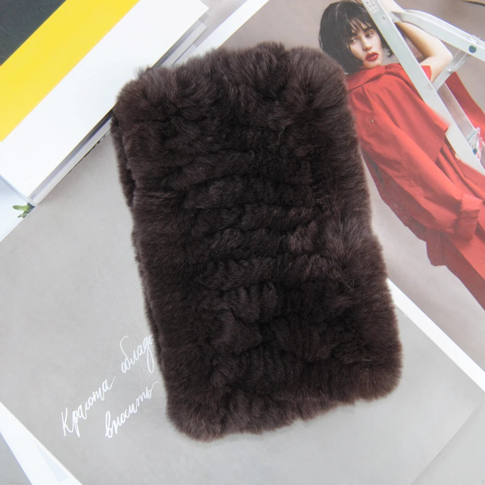 2025 Women Real Fur Handmade Stretch Fur Scarf Knit Genuine Rex Rabbit Fur Headbands Girls Natural Fur Ring Scarves Winter Scarf