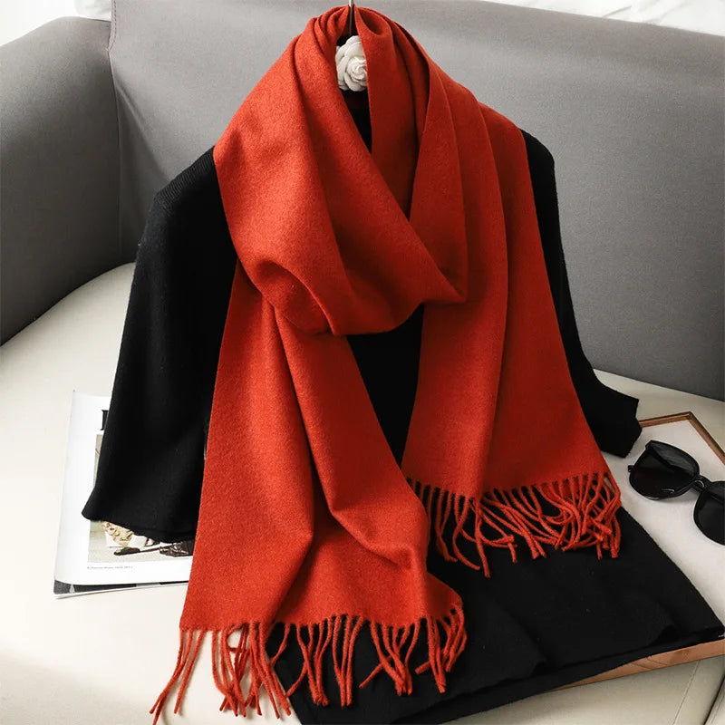 62Color Solid Women Winter Scarf Warm Thicken Cashmere Shawl Outdoor Fashion Luxury Tassels Pashmina Lady Wrap Windproof Scarves