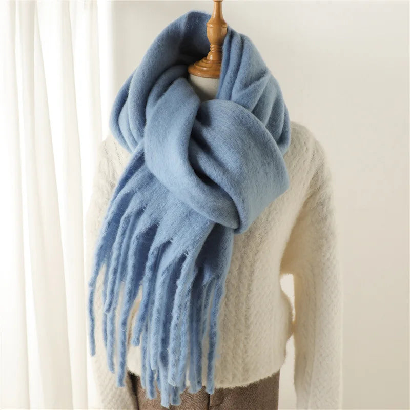 2025 Women Scarf Winter Warm Thick Shawl Wraps Fashion Solid Color Pashmina Scarves Long Tassel Hijab Stoles Bufanda Cashmere
