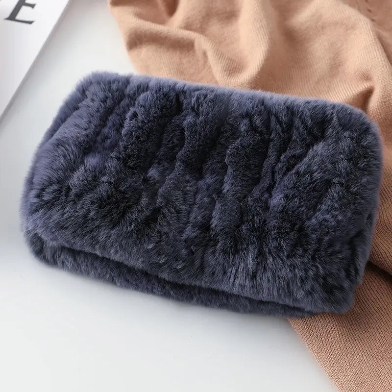 2025 Women Real Fur Handmade Stretch Fur Scarf Knit Genuine Rex Rabbit Fur Headbands Girls Natural Fur Ring Scarves Winter Scarf