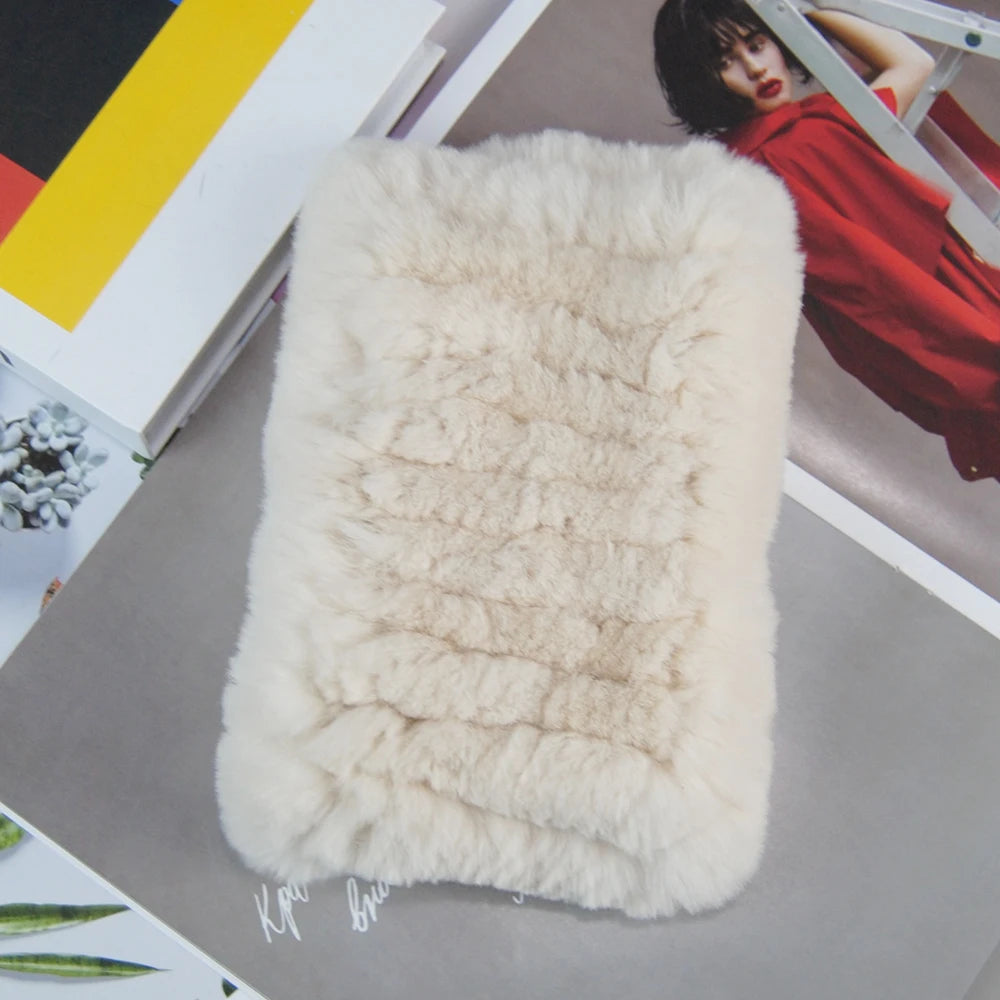 Women Real Fur Handmade Stretch Fur Scarf Knit Genuine Rex Rabbit Fur Headbands Girls Natural Fur Ring Cowl Snood Scarves Winter