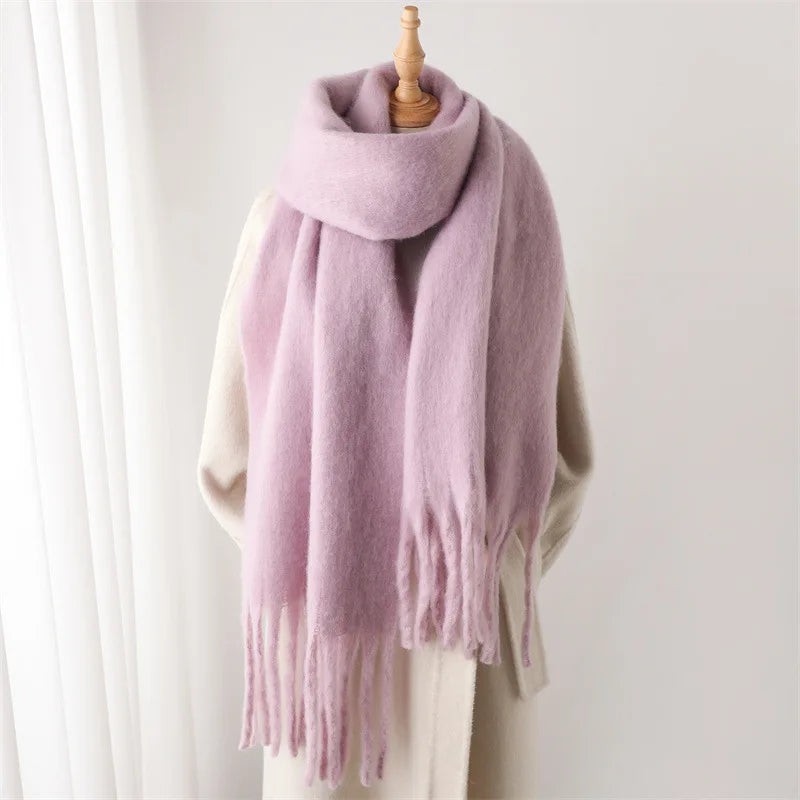 Winter Scarf for Women Cashmere Warm Solid Pashmina Blanket Wraps Female Thick Soft Bufanda Big Tassel Shawl Long Poncho Echarpe