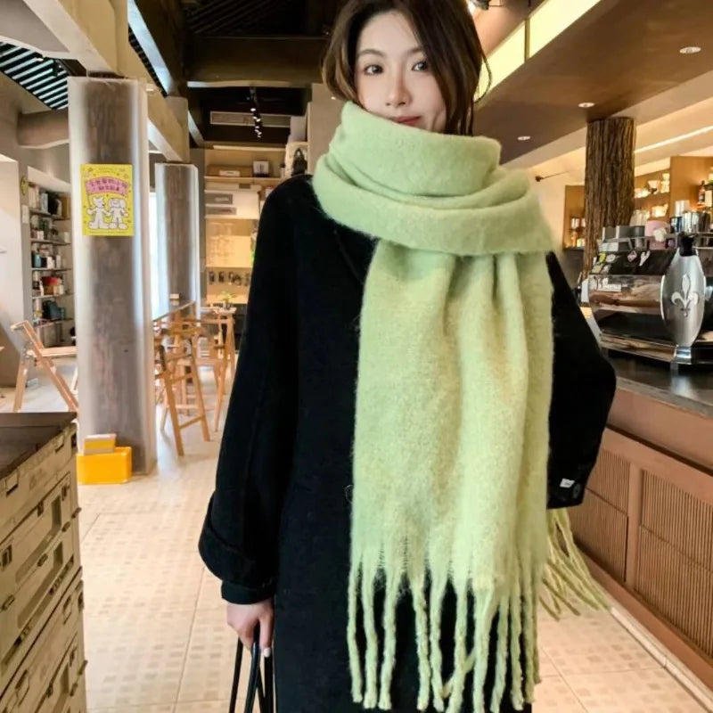 Mohair Scarf Solid Color Warm Winter Wrap Dopamine Colorblock with Detail Versatile All-Match for Women