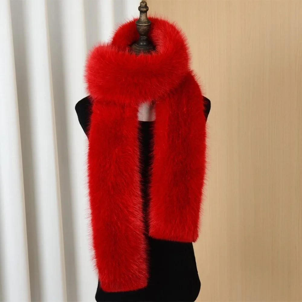 Vintage 180cm Fake Fur Long Scarf Soft Fur Decor Long Strip Scarf Thick Ladies Neck Warmer Scarves Outdoor