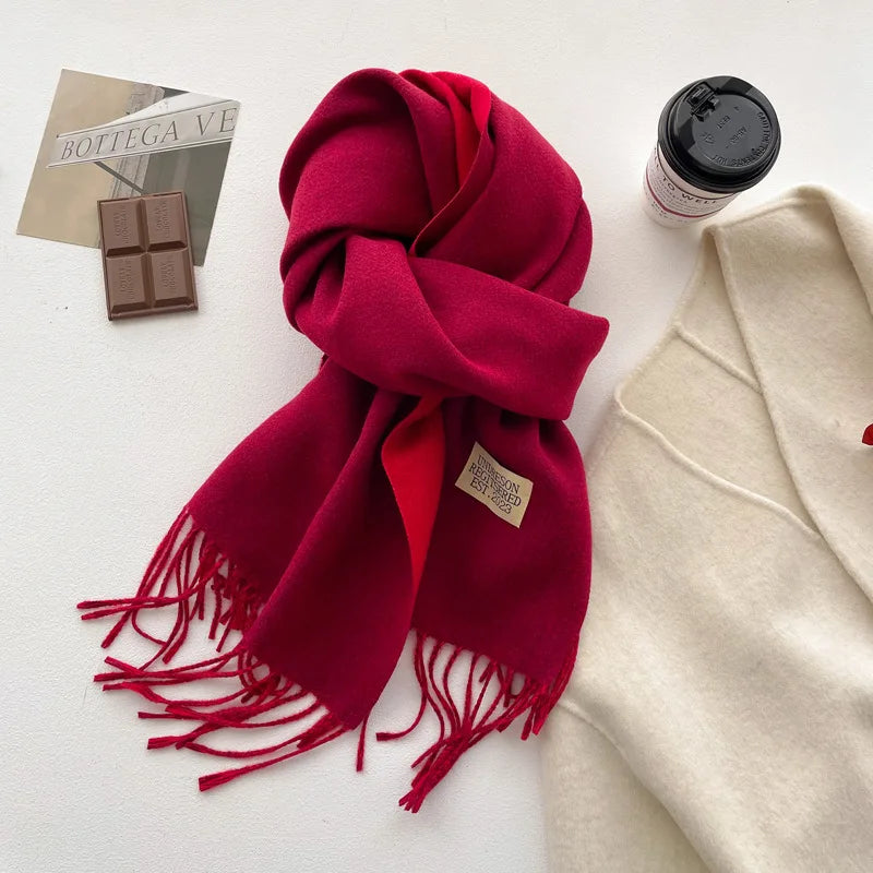 Fashion Solid Cashmere Warm Scarf New Design Pashmina Winter Double Side Diffrent Color Shawl Wraps Bufanda with Tassel Blanket