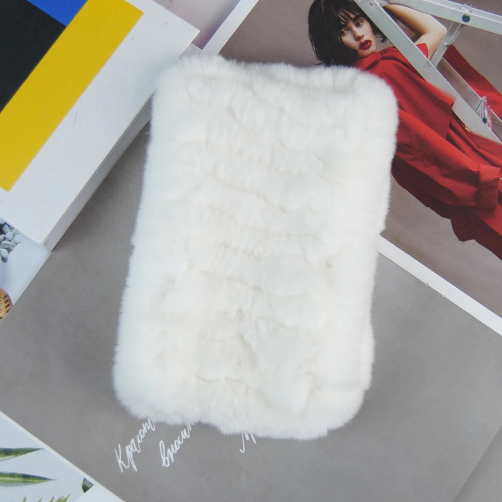 Women Real Fur Handmade Stretch Fur Scarf Knit Genuine Rex Rabbit Fur Headbands Girls Natural Fur Ring Cowl Snood Scarves Winter