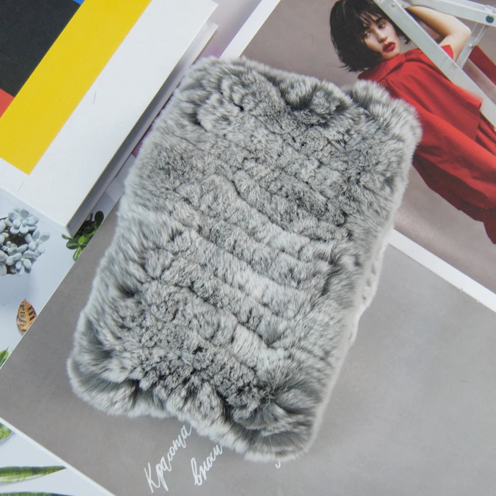 Women Real Fur Handmade Stretch Fur Scarf Knit Genuine Rex Rabbit Fur Headbands Girls Natural Fur Ring Cowl Snood Scarves Winter