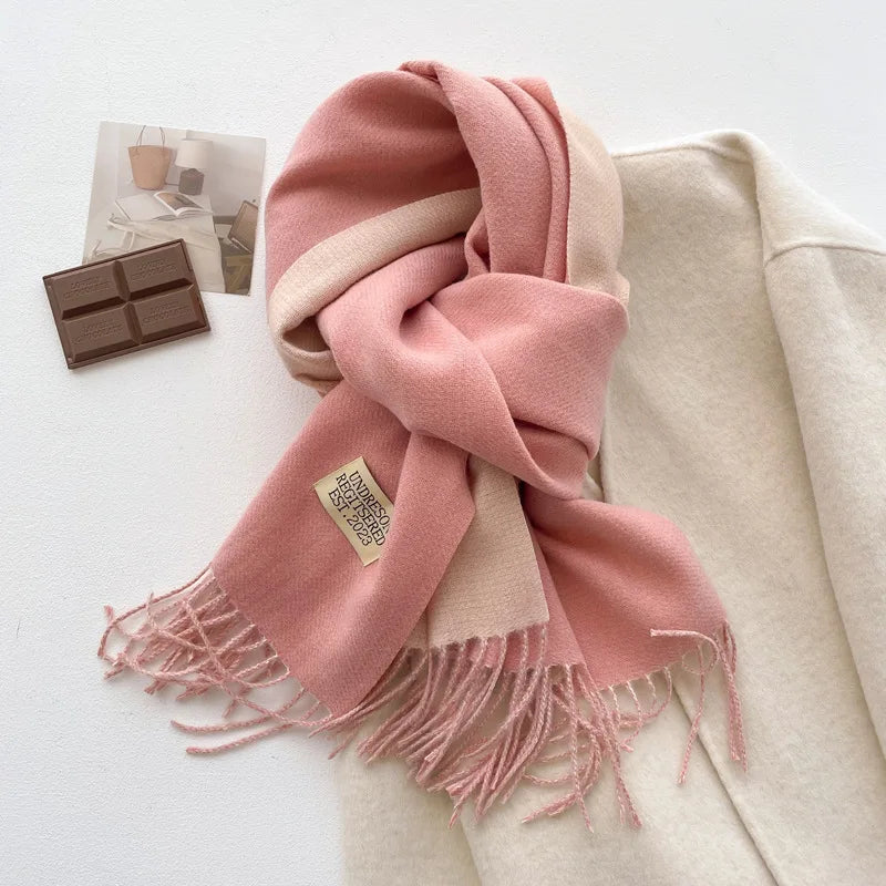 Fashion Solid Cashmere Warm Scarf New Design Pashmina Winter Double Side Diffrent Color Shawl Wraps Bufanda with Tassel Blanket