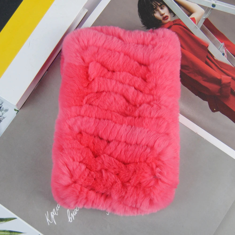2025 Women Real Fur Handmade Stretch Fur Scarf Knit Genuine Rex Rabbit Fur Headbands Girls Natural Fur Ring Scarves Winter Scarf
