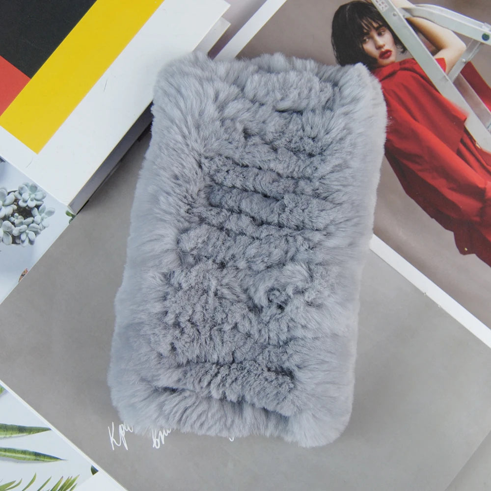 Women Real Fur Handmade Stretch Fur Scarf Knit Genuine Rex Rabbit Fur Headbands Girls Natural Fur Ring Cowl Snood Scarves Winter