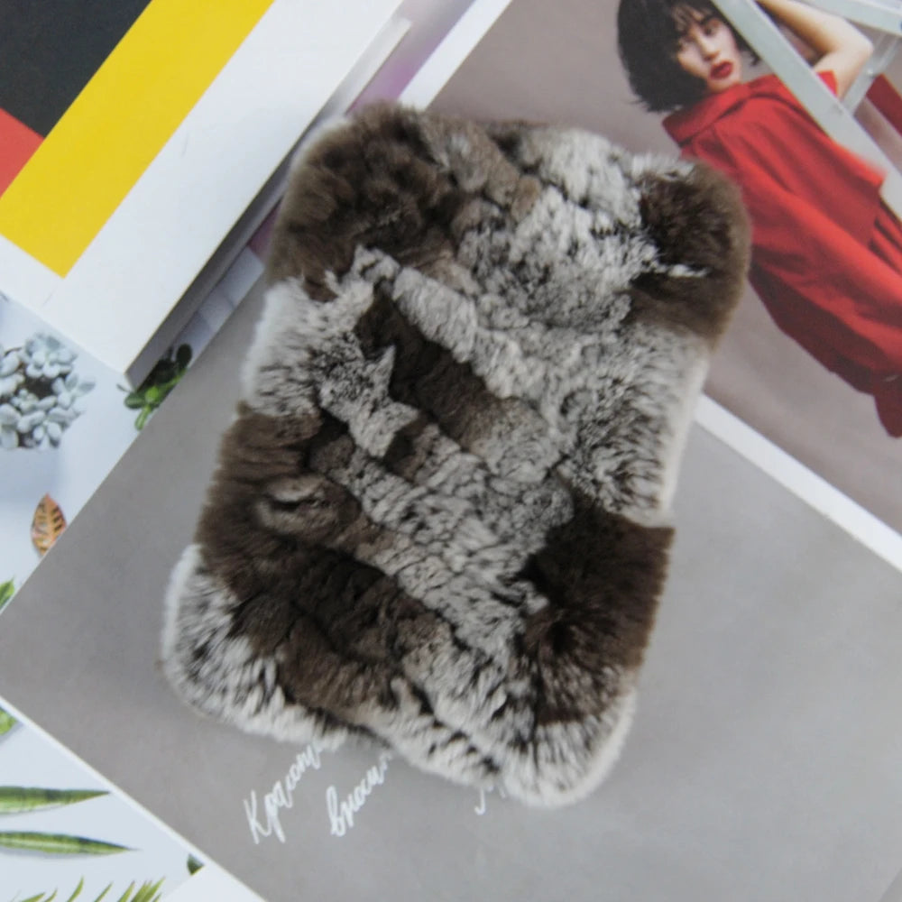 Women Real Fur Handmade Stretch Fur Scarf Knit Genuine Rex Rabbit Fur Headbands Girls Natural Fur Ring Cowl Snood Scarves Winter