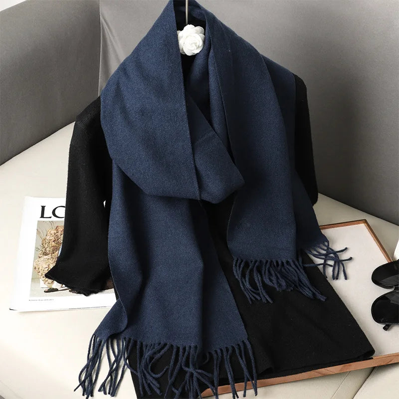 62Color Solid Women Winter Scarf Warm Thicken Cashmere Shawl Outdoor Fashion Luxury Tassels Pashmina Lady Wrap Windproof Scarves