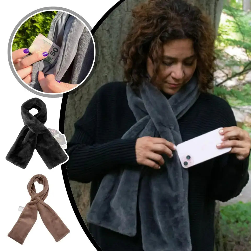 Comfortable Winter Thickened Warm Scarf With Hidden Zipper Pocket Luxury Soft Thick Faux Fur Fabric Scarf Warm Supply Accessory