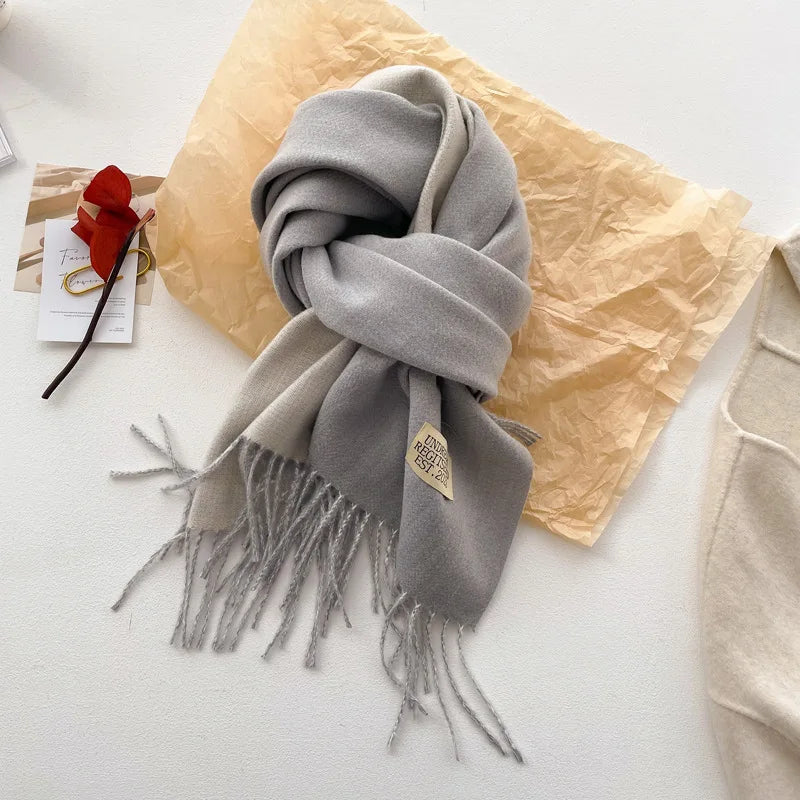 Fashion Solid Cashmere Warm Scarf New Design Pashmina Winter Double Side Diffrent Color Shawl Wraps Bufanda with Tassel Blanket