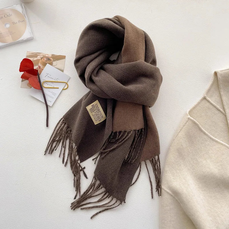 Fashion Solid Cashmere Warm Scarf New Design Pashmina Winter Double Side Diffrent Color Shawl Wraps Bufanda with Tassel Blanket