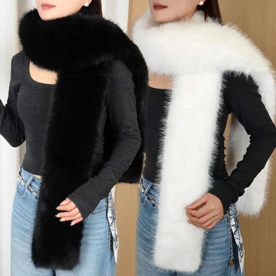 Vintage 180cm Fake Fur Long Scarf Soft Fur Decor Long Strip Scarf Thick Ladies Neck Warmer Scarves Outdoor