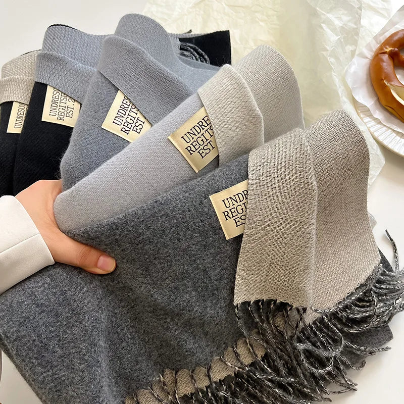 Fashion Solid Cashmere Warm Scarf New Design Pashmina Winter Double Side Diffrent Color Shawl Wraps Bufanda with Tassel Blanket
